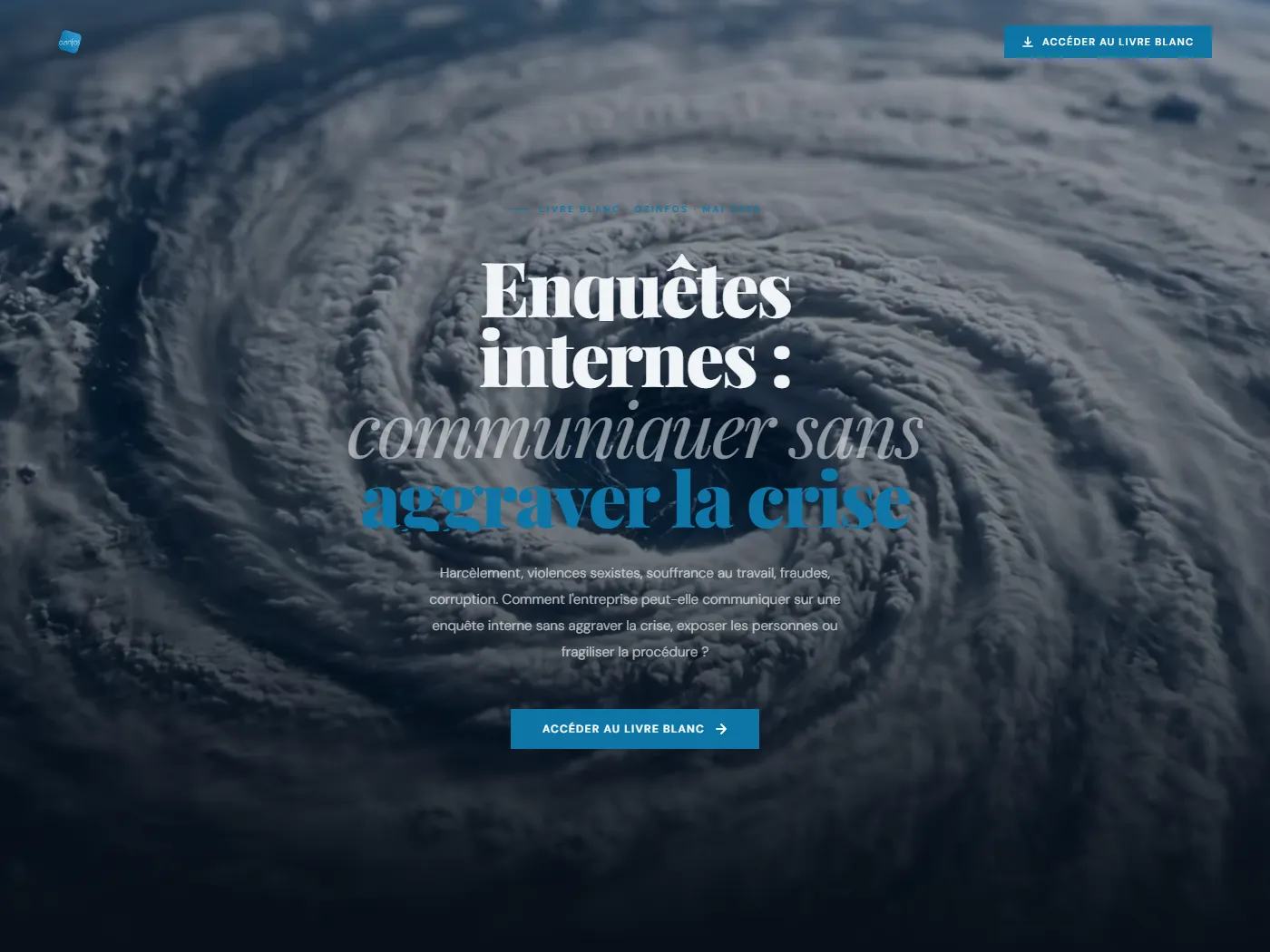 Capture du livre blanc Ozinfos : « Enquêtes internes, communiquer sans aggraver la crise »